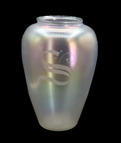 Pre-Carder Steuben Verre de Soie Art Glass Monogrammed Vase