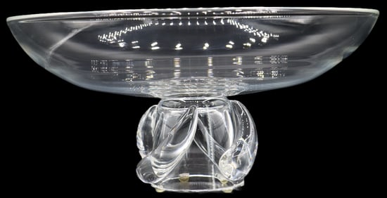 Steuben Crystal Art Glass Swirl Footed Pedestal Centerpiece Bowl