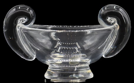 Steuben Art Glass Snail Scroll Design Double Handled Footed Bowl