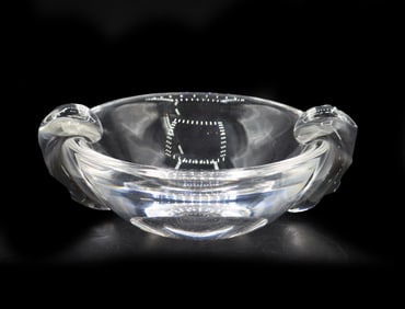 Steuben Art Glass Snail Scroll Design Double Handled Bowl