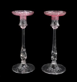 (2) Pre-Carder Steuben Art Glass Candlesticks