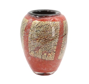 Jean-Claude Navarro (1943-2014) French, Red and Gold Art Glass Vase