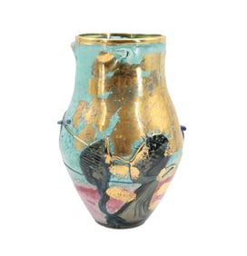 Jean-Claude Navarro (1943-2014) French, Turquoise and Gold Art Glass Vase