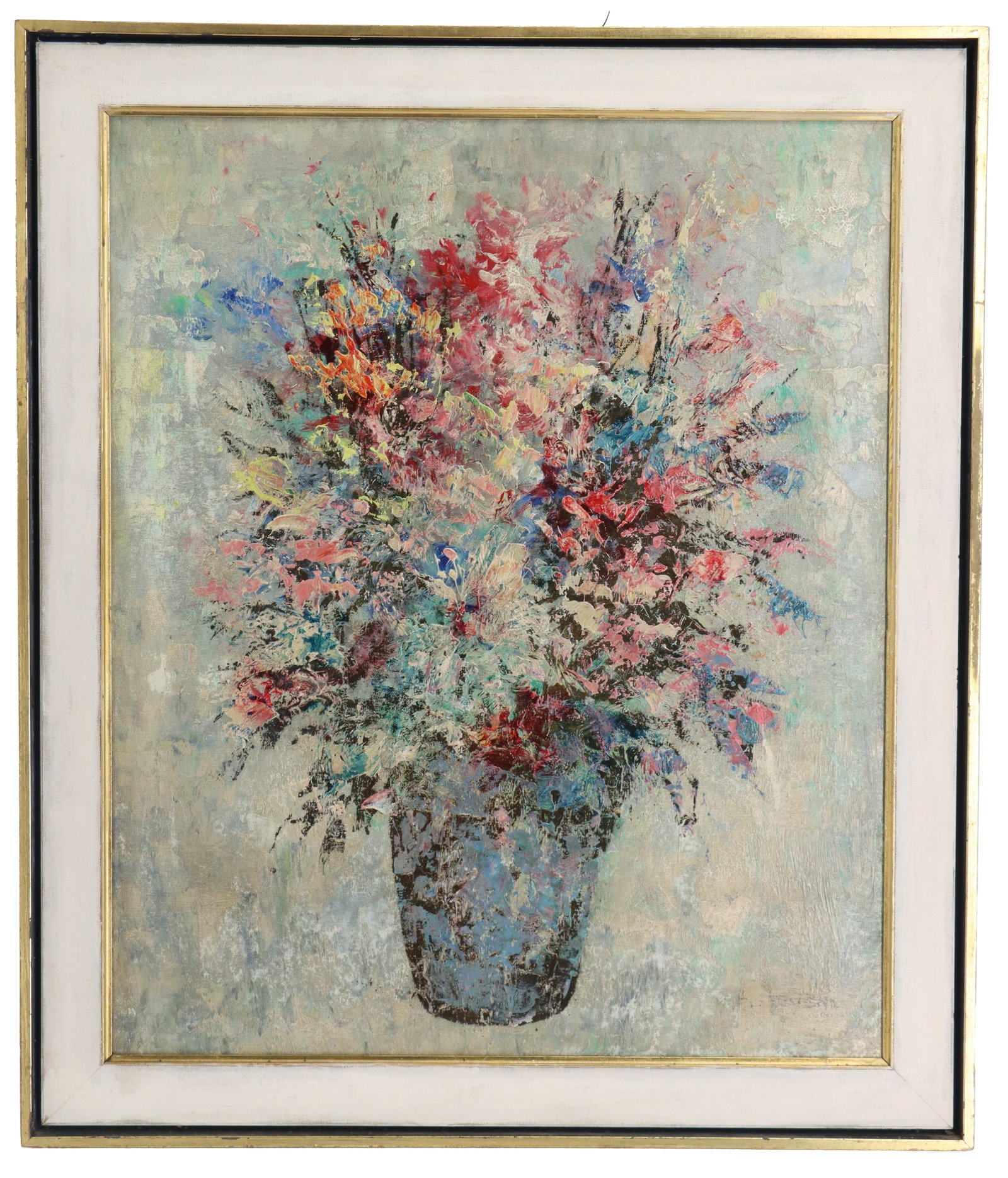 W.F. Stevens, 20th Century Oil on Canvas, Flowers in a Vase: W.F. Stevens, 20th Century Oil on Canvas, Flowers in a Vase. Signed lower right. Overall Size: 28 x 24 in. Sight Size: 23 x 19 in.