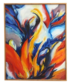 Ethel Laine (1924-2024) American, Oil on Canvas, Abstract Painting of Flowers