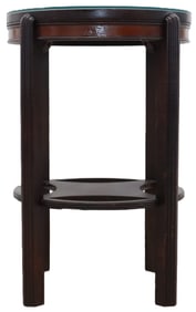 Dark Brown Round Art Deco End Table With Glass Top