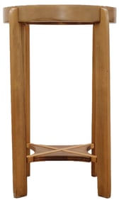 Round Wooden Art Deco Table With Clear Glass Top