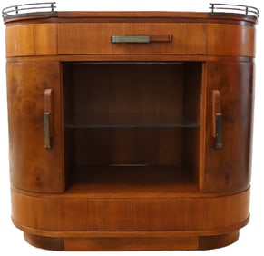 Art Deco Oval Bar Cabinet with Removable Glass Tray Top