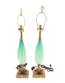 (2) Italian Art Glass and Giltwood Lamps