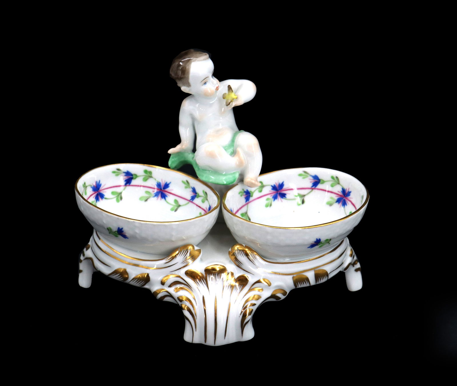 Hungarian Herend Porcelain Hand Painted Salt Cellars with Baby Sculpture (1 of 15)