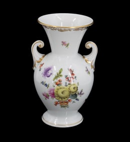 Hungarian Herend Porcelain Vase with Hand Painted Gilt and Floral Decorations