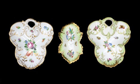 (3) Hungarian Herend Porcelain Queen Victoria Pattern Dishes
