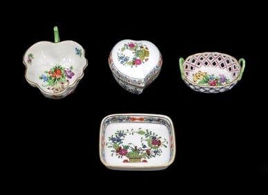 (4) Hungarian Herend Porcelain Hand Painted Pieces in Various Patterns