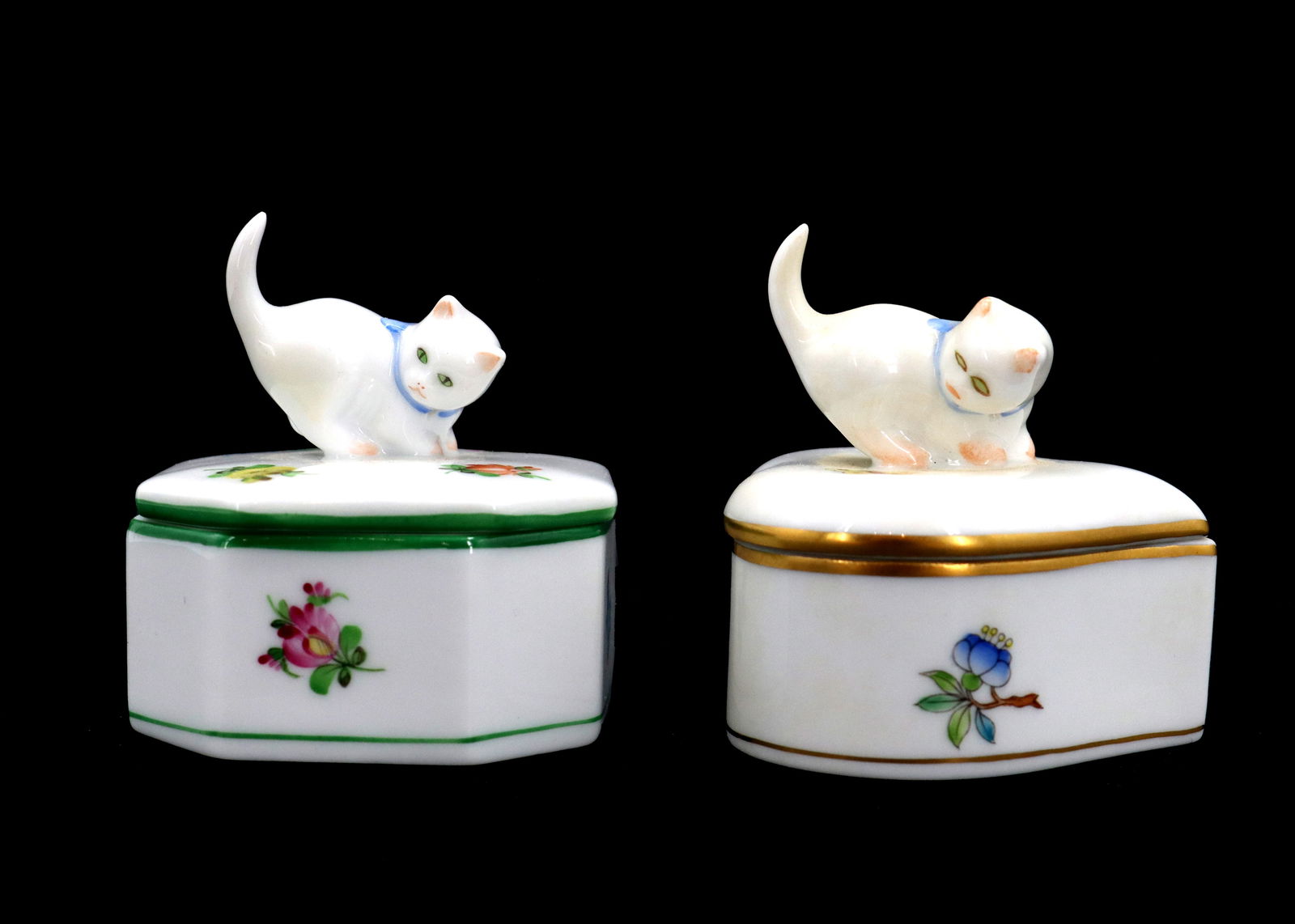 (2) Hungarian Herend Porcelain Hand Painted Trinket Boxes with Cats on the Lids (1 of 12)