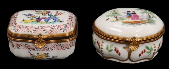 (2) French Porcelain Lidded Trinket Boxes