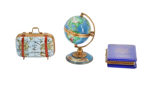 (3) French Limoges Rochard Porcelain Sculptural Miniature Boxes