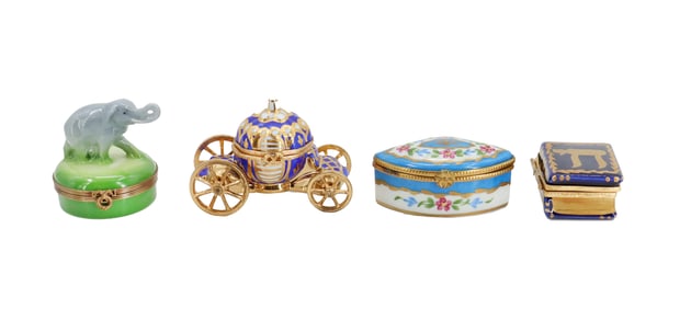 (4) French Limoges Miscellaneous Porcelain Figural and Sculptural Miniature Boxes