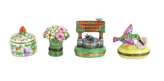 (3) Limoges Porcelain and (1) Herend Hand Painted Miniature Boxes with Floral Themes