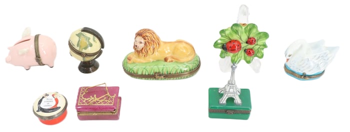 Group of (8) Decorative Pillboxes including Limoges Trinket Boxes