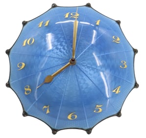 Unique Swiss Silver and Blue Guilloche Enamel Umbrella Clock