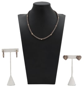(2) Pairs of Earrings and (1) Necklace Made of Sterling Silver and 14k Gold - Gross 60.5 g.