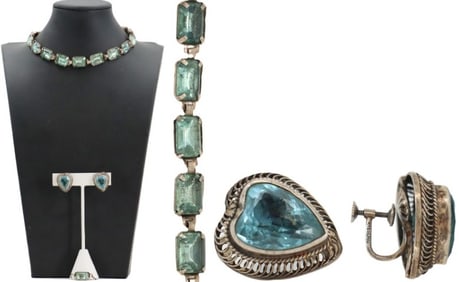 Sterling Silver and Stone Necklace & Pair of Earrings - Gross 2.140 ozt.