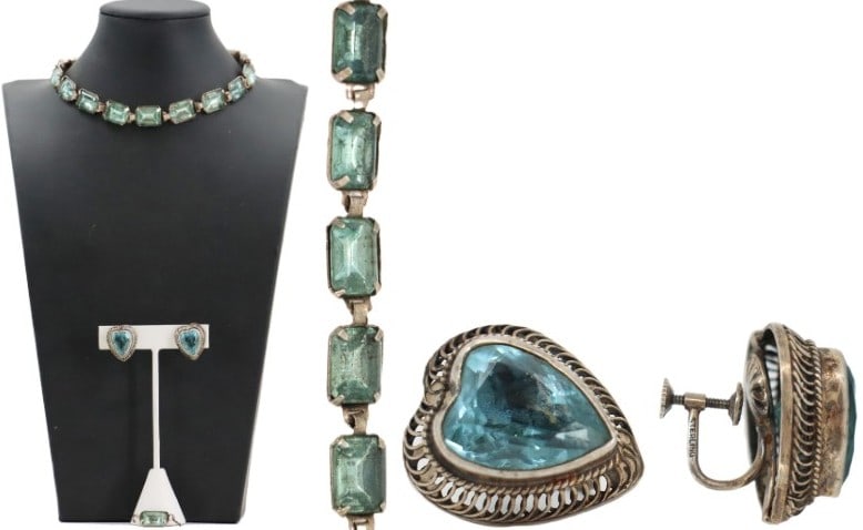 Sterling Silver and Stone Necklace & Pair of Earrings - Gross 2.140 ozt. (1 of 20)