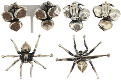 Clifton Nicholson Sterling Silver Brooch and Pair of Sterling Silver Clip On Earrings - Gross 1.890