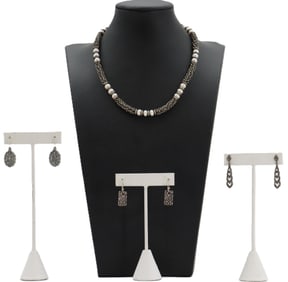 (3) Pairs of Earrings and (1) Necklace - Gross 2.250 ozt.