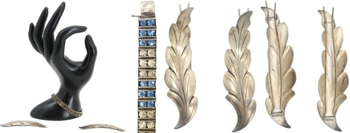 Sterling Silver Bracelet and Pair of Sterling Silver Barrettes - Gross 0.715 ozt.