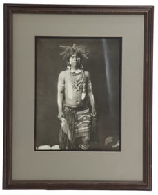 Edward Curtis (1868-1952) American, Toned Gelatin Silver Print Photograph, "Snake Dancer in Costume"