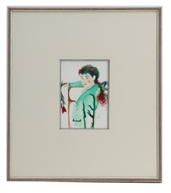 Signed Van Small Watercolor Portrait of Audrey Hepburn