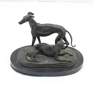 After Antoine-Louis Barye (1795-1875) French, Bronze Greyhounds Statue
