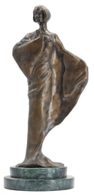 Vintage Bronze Art Nouveau Female Figural Statue on Marble Base