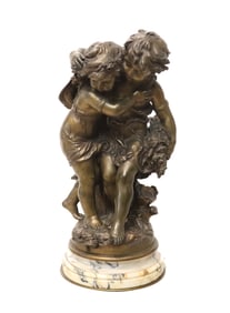 After Auguste Moreau (1834-1917) French, Bronze Sculpture with Marble Base