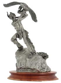 Christopher A. Pardell (Born 1957) American, Native American Figural Pewter Statue