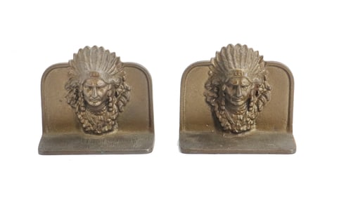 (2) Cast Iron Native American Chiefs Bookends