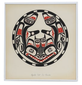 Inuit Haida Framed Argillite Plate Lithograph of a Sea Monster