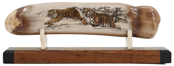 Karen Hindemith (20th Century) Native Eskimo, Painted Fossilized Walrus Bone