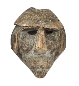 Mexican Hand Carved Wood Folk Mask with Armadillo Shell Dome