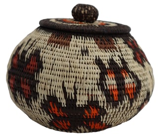 African Zulu Tribe Woven Lidded Basket