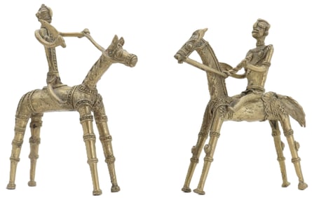 (2) Vintage African Bronze Horseback Warrior