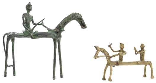 (2) Vintage African Bronze Horseback Warrior