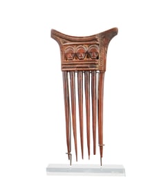 Vintage Baule Ivory Coast West African Hand Carved Wood Comb on Lucite Stand
