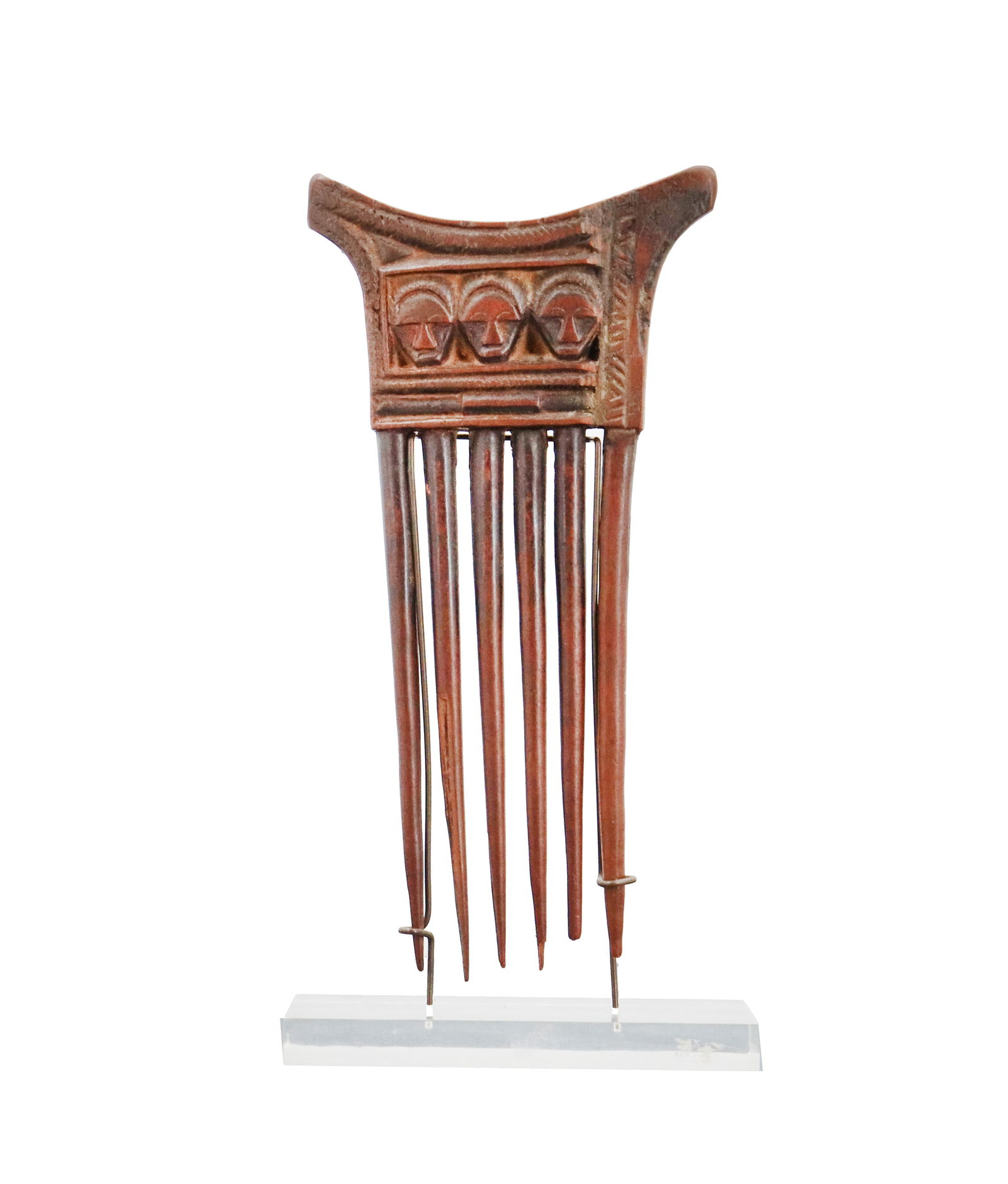 Vintage Baule Ivory Coast West African Hand Carved Wood Comb on Lucite Stand (1 of 15)