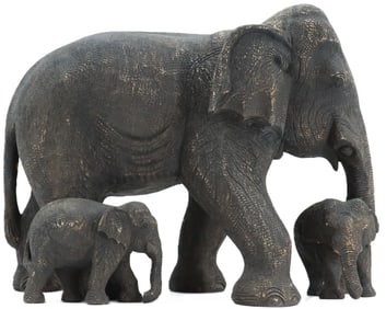 Carved Wood Family of Elephants