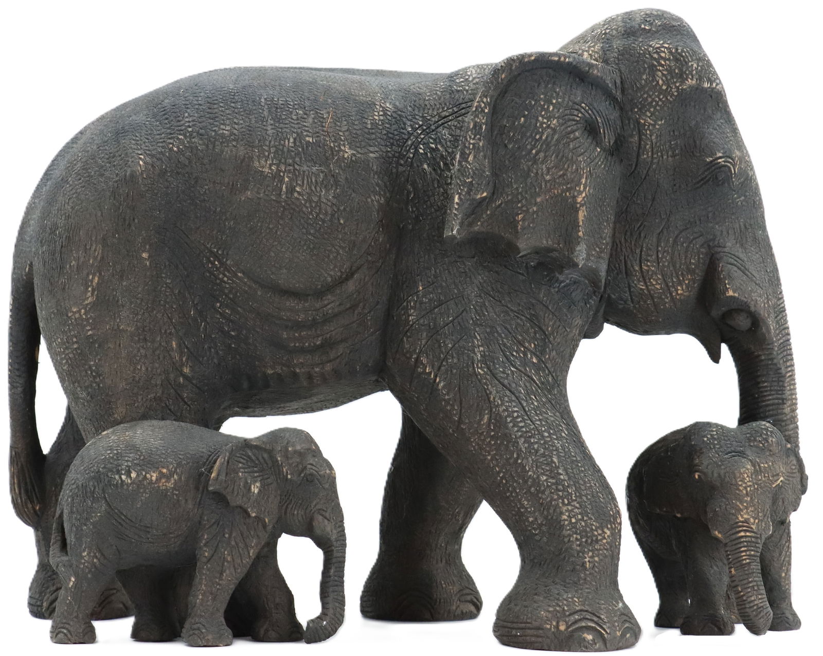 Carved Wood Family of Elephants (1 of 18)