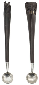 (2) African Carved Ebony and Coin Silver Souvenir Spoons
