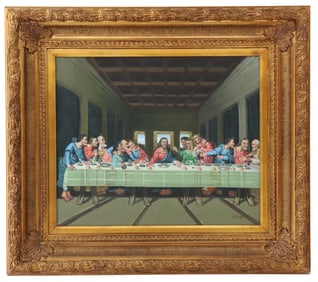 Signed Modern Interpretation of "The Last Supper" Oil on Canvas