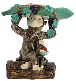 Majolica Glazed Ceramic Monkey Centerpiece/Compote